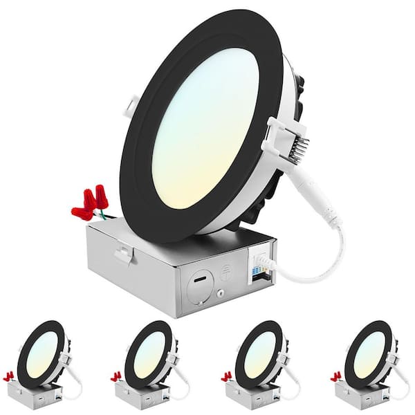 6 in. Integrated LED Recessed Light kit 18-Watt 5CCT 2700K-5000K 1800 Lumens Dimmable Wet Rated IC ETL - Black (4-Pack)