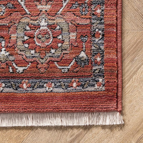 D473) Fenix Red Medallion Chenille Rug