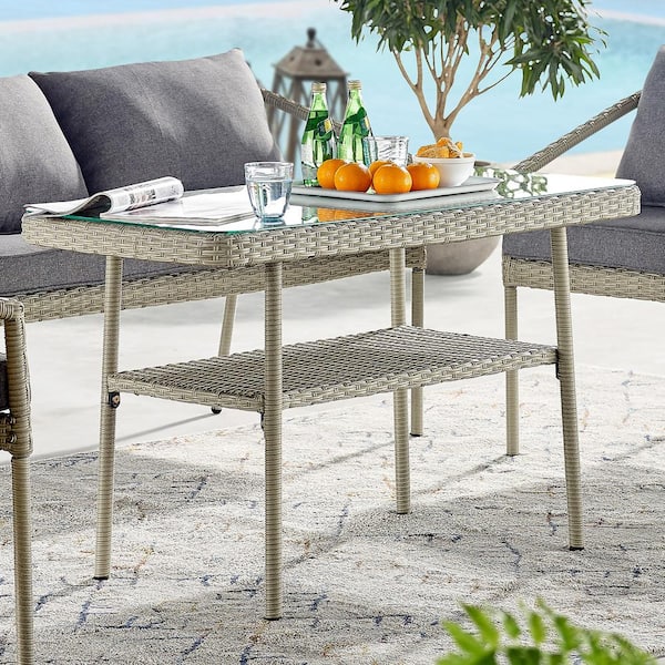 Windham Light Gray Rectangular Wicker Outdoor Accent Table