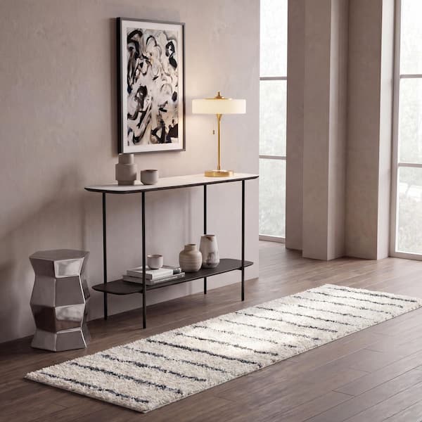 Venus Shag 2 ft. x 10 ft. Ivory/Dark Gray Striped Runner Rug