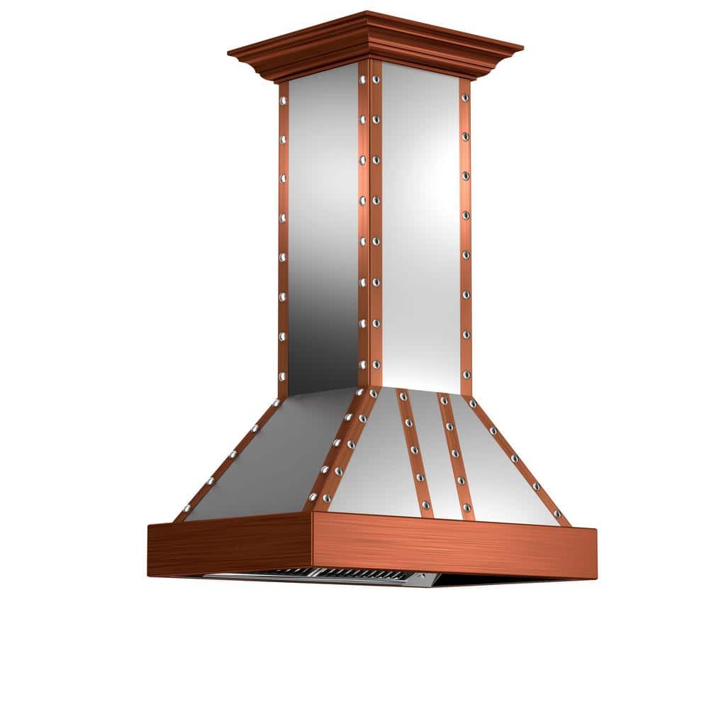 36 in. 700 CFM Ducted Island Mount Range Hood with Copper Accents in Stainless Steel