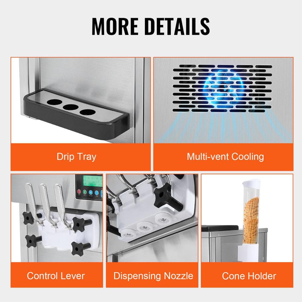Silver Stainless Steel Commercial Soft Serve Ice Cream Machine