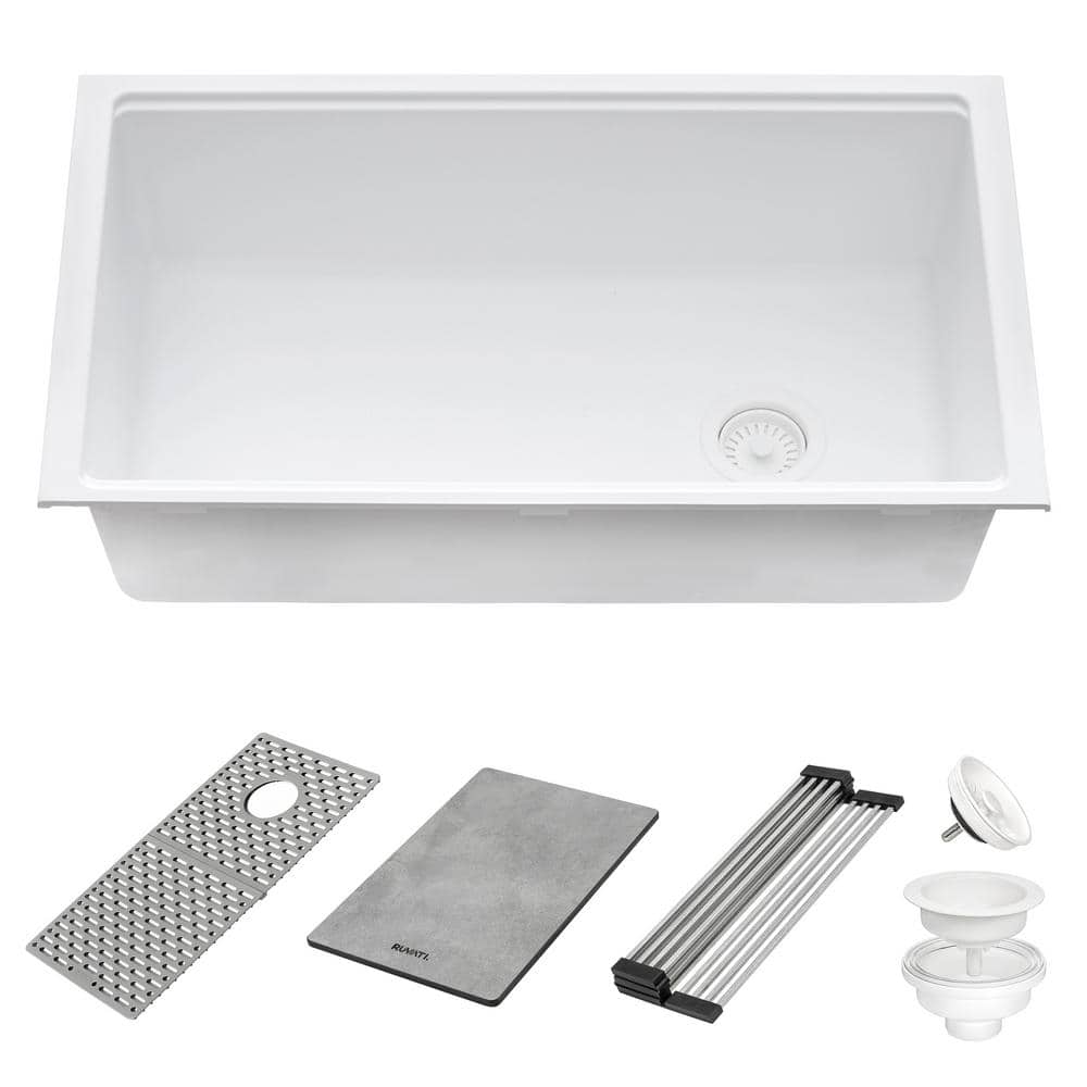 Arctic White Granite Composite Drop-In Workstation Sink