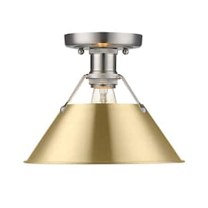 Orwell 10 in. 1-Light Pewter and Brushed Champagne Bronze Flush Mount