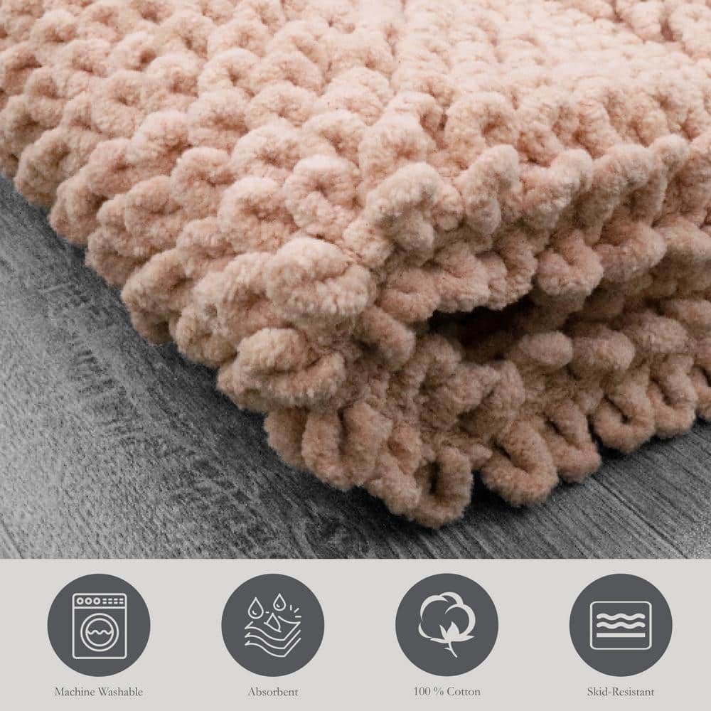 Pink Dusty Rose Cotton Chenille Non-Slip Bath Mat 27" x 45"