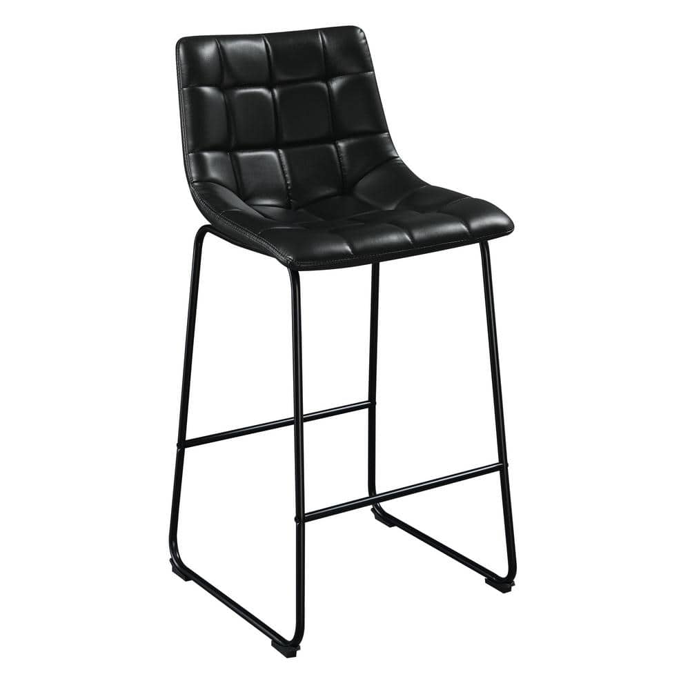 Rustic Industrial Black Metal Bar Stool with Faux Leather