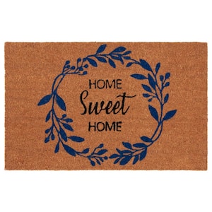 HOME Sweet HOME Floral Natural/Blue 2 ft. x 3 ft. Indoor/Outdoor Door Mat