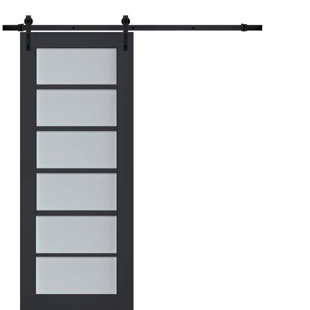 Assembly Required 32 in. x 80 in. 1-Panel Frosted Glass Antracite Solid Wood Sliding Barn Door with Hardware Kit price history on PriceWatchPro