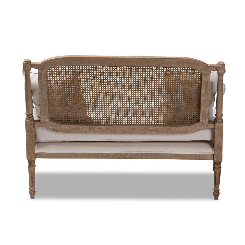 Elegant Ivory Cotton Blend Tufted Loveseat with Whitewashed Wood Frame