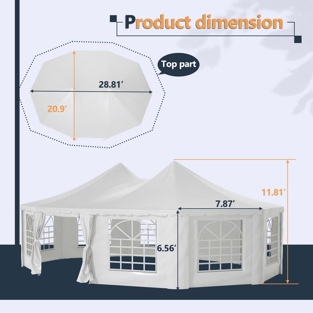 White Heavy-Duty Octagon Outdoor Party Tent Canopy with Storage Bags