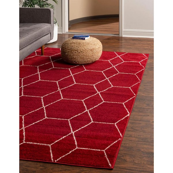 Trellis Frieze Red/Ivory 6 ft. x 9 ft. Geometric Area Rug