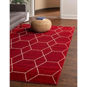 Trellis Frieze Red Doormat 3 ft. x 5 ft. Geometric Area Rug