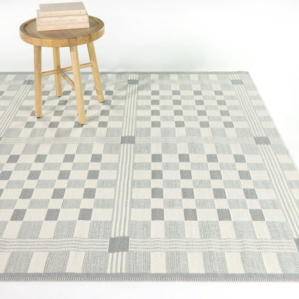Kalevi Blue 5 ft. 3 in. x 7 ft. Scandinavian Grid Indoor/Outdoor Area Rug