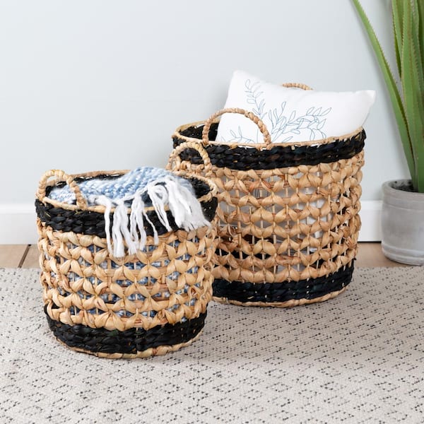 Outlets Gardens Natural and Black Water Hyacinth Baskets, Set of 2