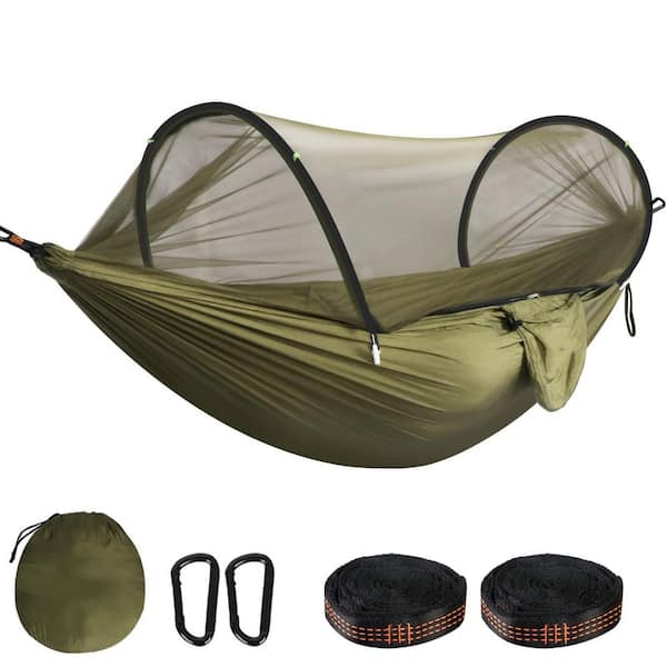Nylon Travel Camping Hammock with Bed Net 660 lbs. Load Capacity for Outdoor Backpacking and Hiking, Army Green (1-Pack)