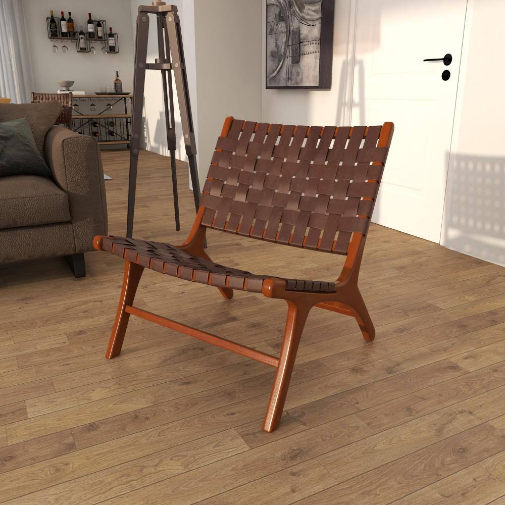 Handcrafted Brown Leather and Wood Slipper Chair