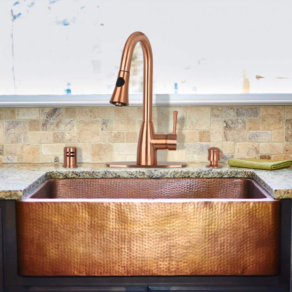 Brushed Copper Single Handle Pull-Down Kitchen Faucet