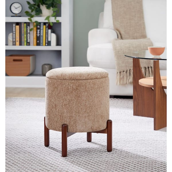 Lumisource Daniella Brown Fabric and Walnut Wood Storage Ottoman