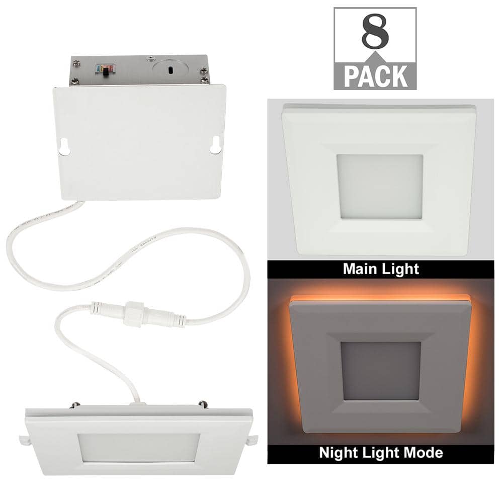Ultra Slim 4 in. Square Canless Adjust Color Temp Integrated LED Recessed L