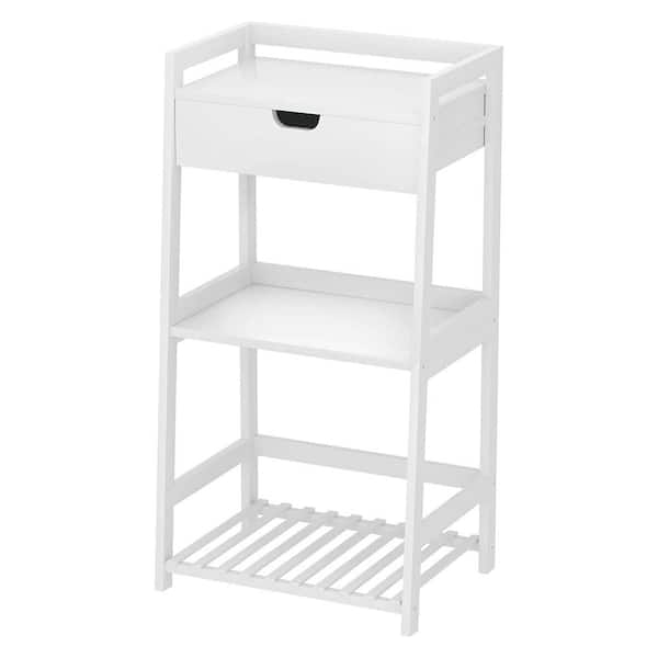 Zeus & Ruta 17 in. W x 12 in. D x 31 in. H White Linen Cabinet with Drawers and 3-Tier Ladder Shelf