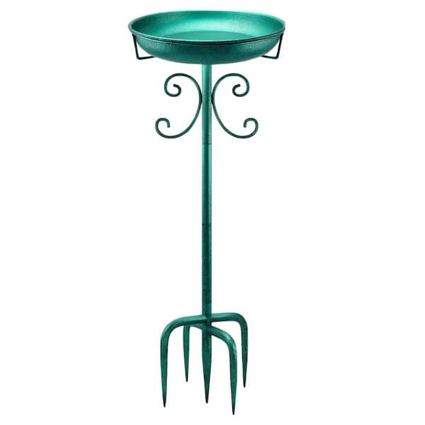Unbranded 35 in. H x 12 in. D Green Vintage Metal Bird Bath, Freestanding Bird Feeder Bowl for Garden Patio Yard Lawn Decor