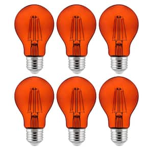 60-Watt Equivalent A19 Dimmable Filament E26 Medium Base LED Orange Light Bulbs (6-Pack)