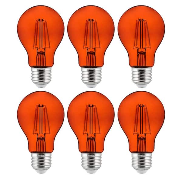 Sunlite 60-Watt Equivalent A19 Dimmable Filament E26 Medium Base LED Orange Light Bulbs (6-Pack)