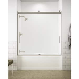 Levity 59.625 W in. x 62 in. H Semi-Frameless Sliding Tub Door in Nickel with Blade Handles