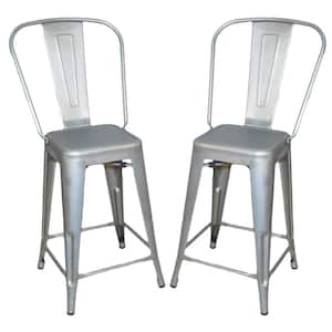 Adeline 24 in. Galvanized Metal Counter Stool (Set of 2)