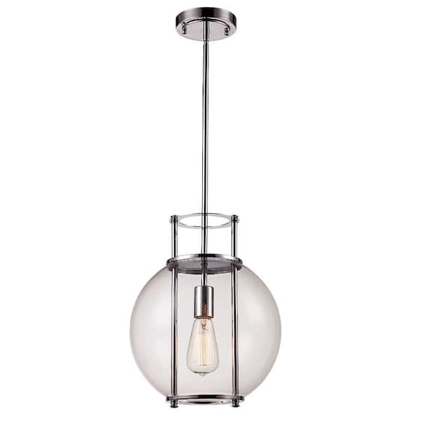 Bel Air Lighting Grove 1-Light Polished Chrome Pendant Light Fixture with Clear Glass Globe Shade