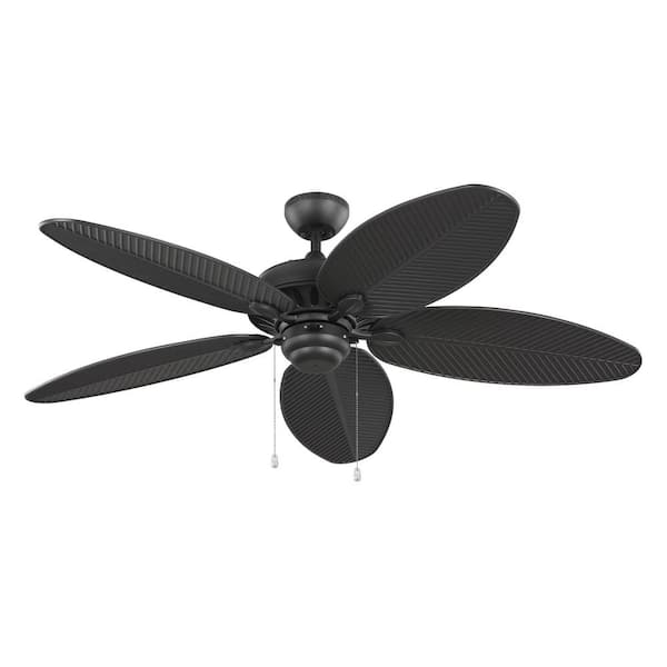 Generation Lighting Cruise 52 in. Wet Rated Coastal Outdoor Matte Black Ceiling Fan with Black Palm Leaf Blades and Pull Chain
