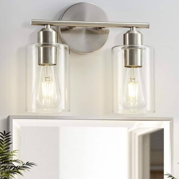 10.2 Brushed Nickel 2 Light Vanity Light with Clear Glass Shade