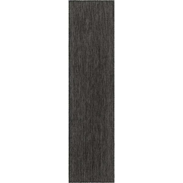 Unique Loom Outdoor Solid Black 2 ft. x 8 ft. Area Rug