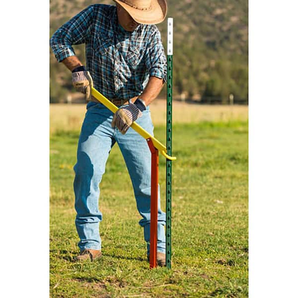 Orange/Yellow Steel T-Post Puller, Ratchet-Action T-Post Remover