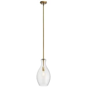 Everly 17.75 in. 1-Light Natural Brass Transitional Shaded Kitchen Pendant Hanging Light with Clear Glass