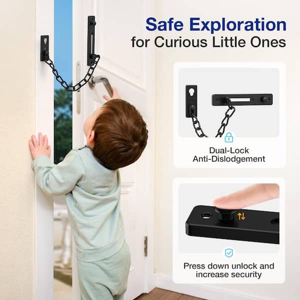 Black Chain Door Guard Stainless Steel Door Chain Locks Gate Latch