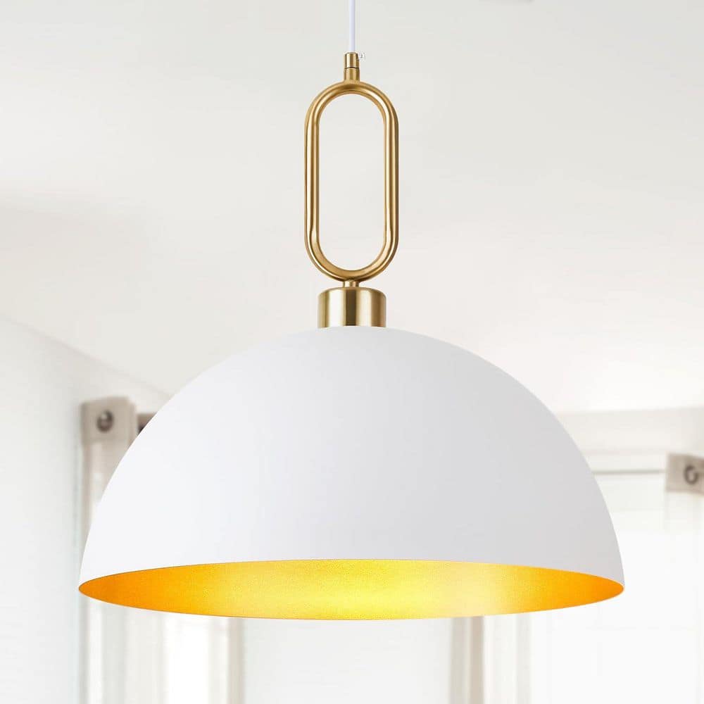 1-Light White and Gold Modern Pendant Light, Metal Dome Shade, Adjustable Hanging Ceiling Light for Bedroom & Foyer price history on PriceWatchPro