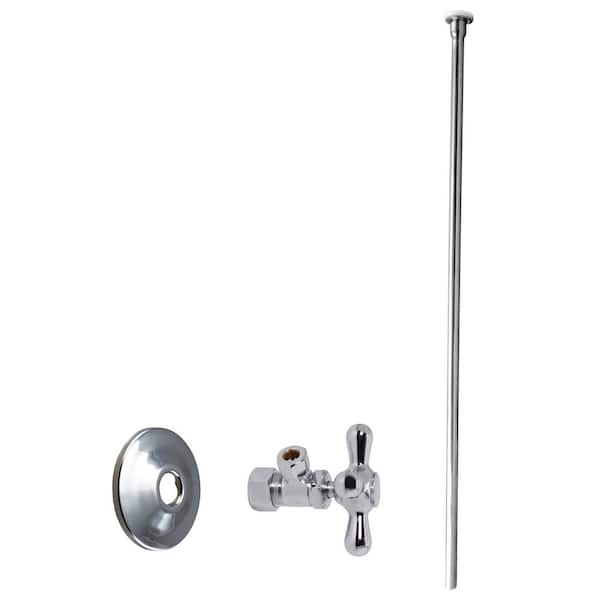 Westbrass 5/8 in. x 3/8 in. OD x 20 in. Flat Head Toilet Supply Line Kit with Cross Handle Angle Shut Off Valve, Polished Chrome