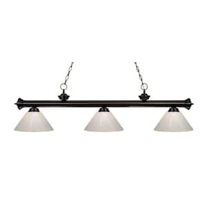 Riviera 3-Light Bronze With White Plastic Shade Billiard Light With No Bulbs Included
