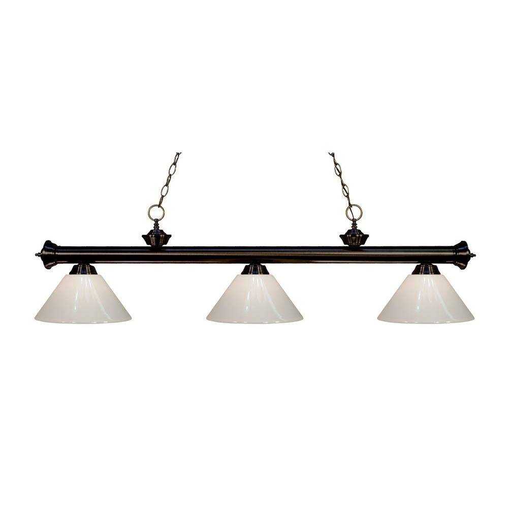 Riviera Bronze Elegance 57" Billiard Light with Fluted Golden Shades
