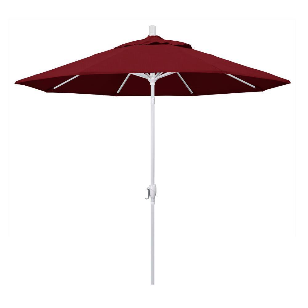 California Umbrella 9 ft. Matted White Aluminum Push Button Tilt Crank ...