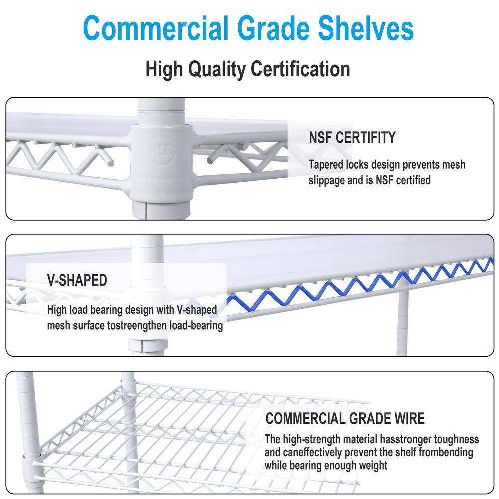White Heavy Duty 6-Tier Metal Storage Rack with Wheels