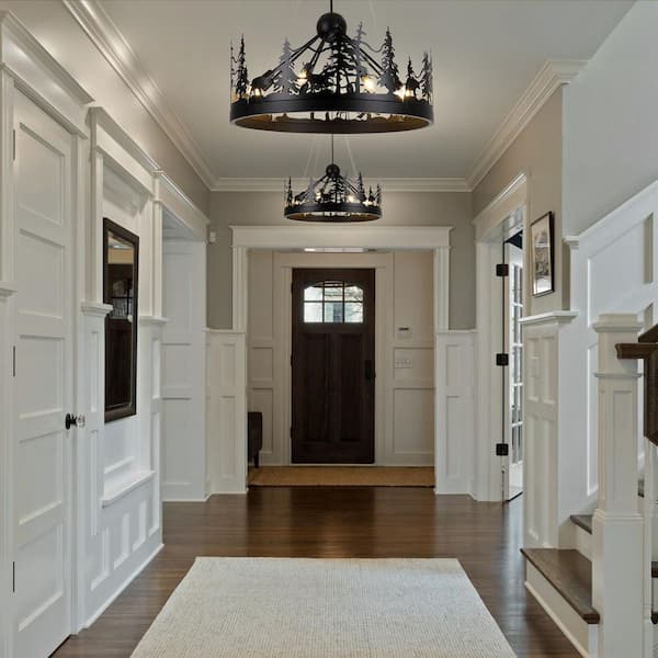 8-Light Black Ambient Rustic Chandelier Wagon Wheel Farmhouse Chandelier for Dining Living Room Foyer