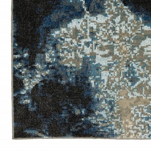Blue Grey Charcoal and Beige Abstract 2 ft. x 8 ft. Power Loom Stain Resistant Runner Rug