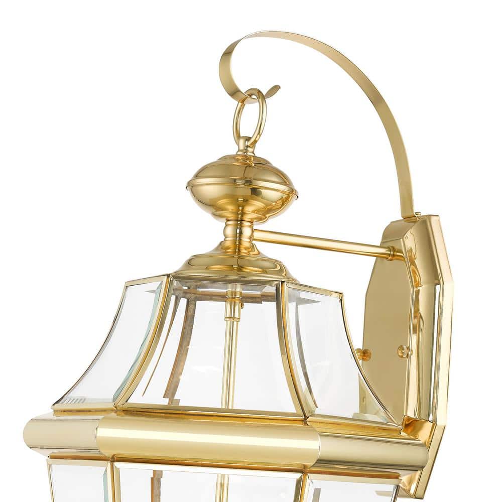 Polished Brass 3-Light Outdoor Wall Lantern with Clear Glass
