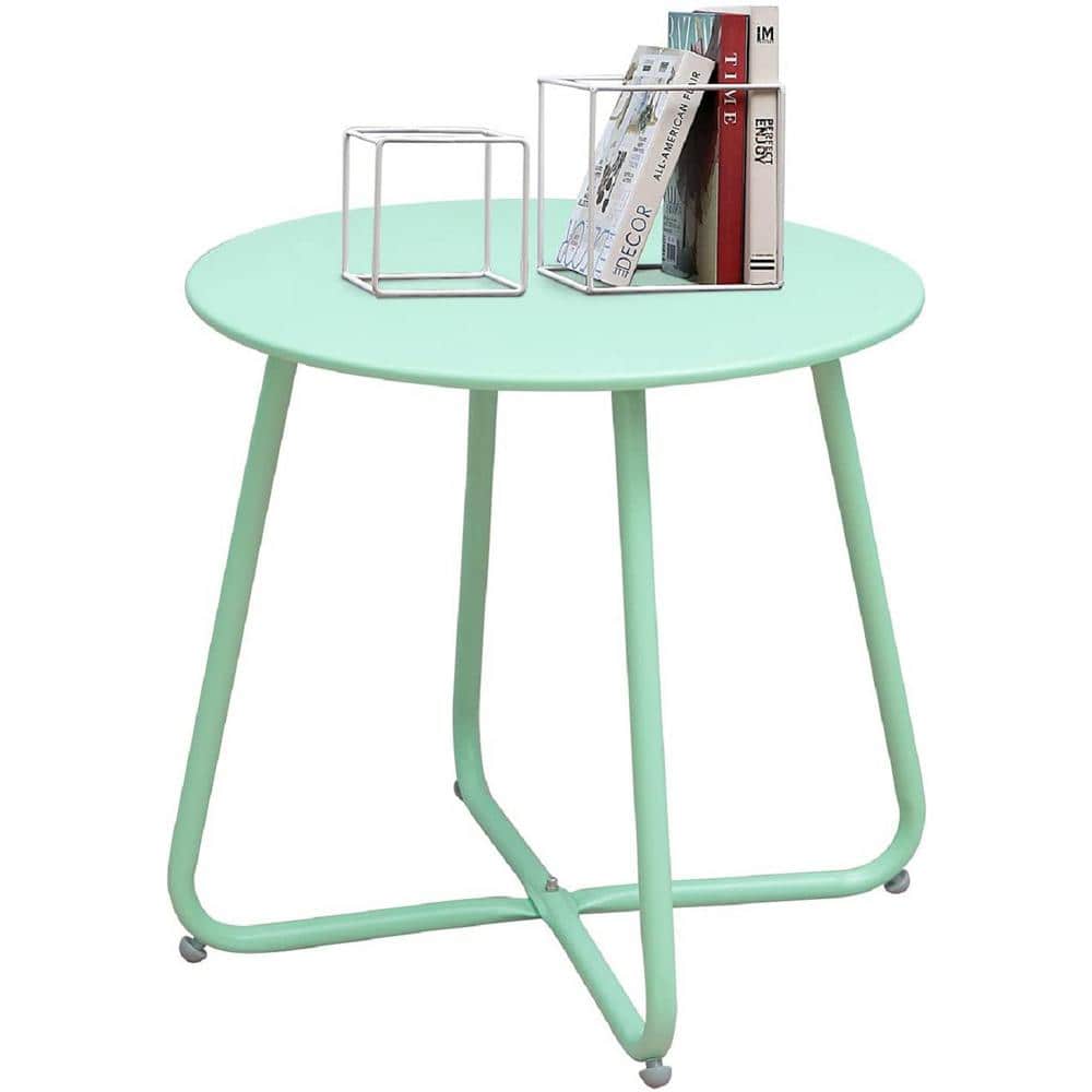 Macaron Blue Round Metal Outdoor Side Table ST627A272 The Home Depot