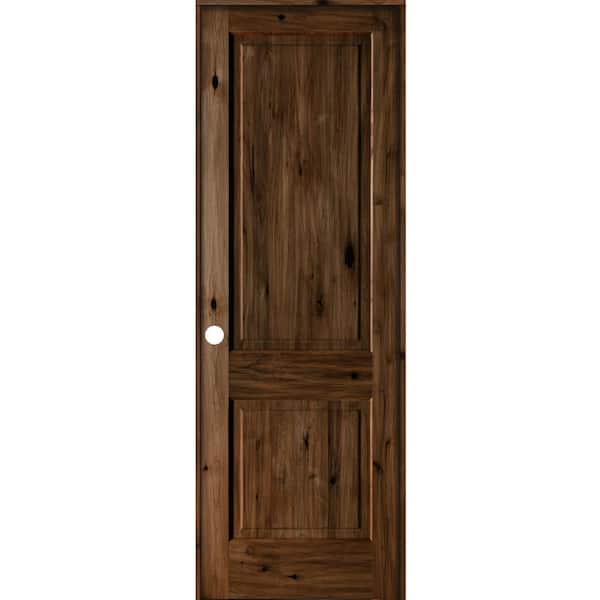 Krosswood Doors 32 in. x 96 in. Rustic Knotty Alder 2 Panel Right-Handed Provincial Stain Wood Single Prehung Interior Door w/Square Top