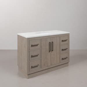 Hugo 48 in. W x 22 in. D x 34 in. H White Basin Vanity in Grey Oak with White Marble Vanity Top