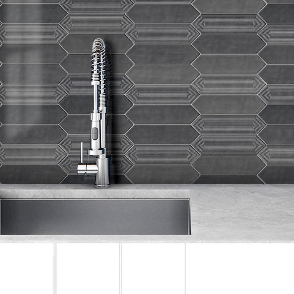 Black Glazed Ceramic Hexagonal Subway Tile 3" x 12"