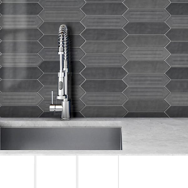 Glossy Ceramic Decor Picket Hexagon Subway 3 in. x 12 in. x 10 mm Wall Tile Case - Shadow (20-Tile Pieces/5 sq. ft.)